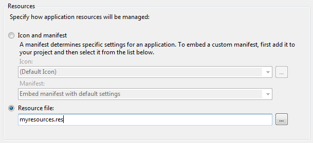 Manually adding a .res file to a project