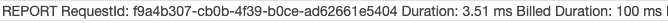 Report for one Lambda request, used 3.50ms, billed 100ms